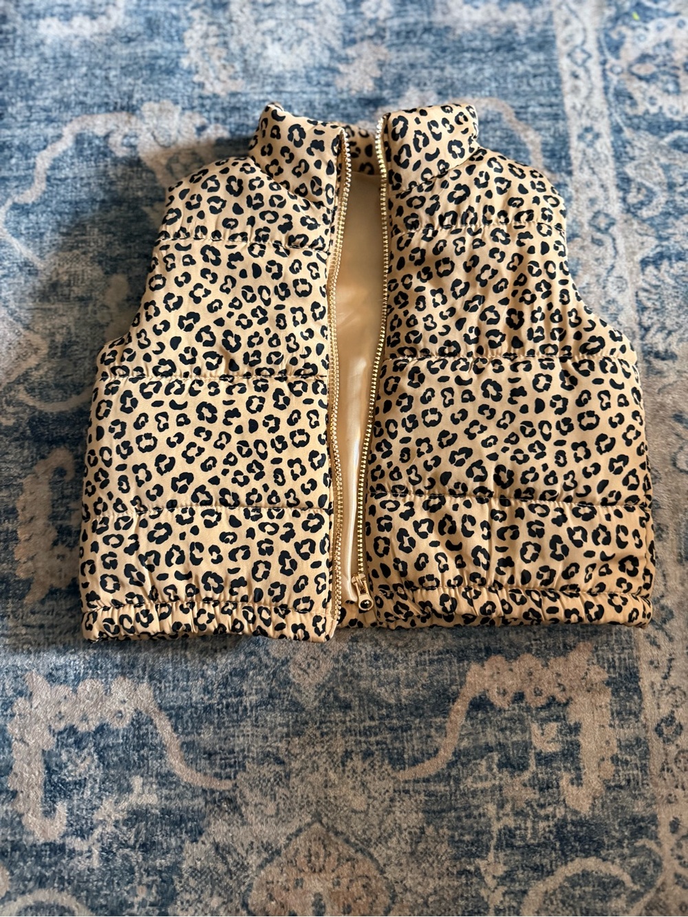 Kids Leopard Print Puffer Vest - Beige/Black